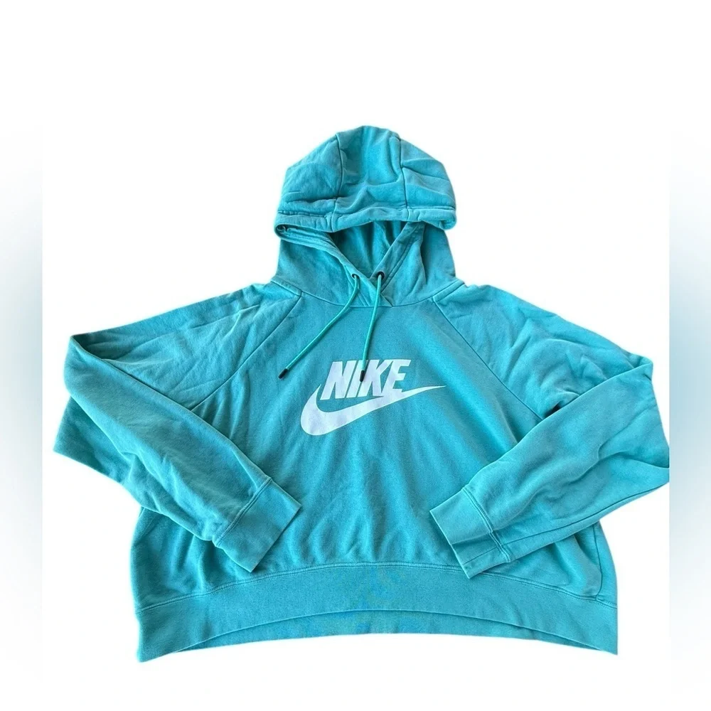 Nike Women’s Essential Cropped Hoodie Blue Turquoise Size XL Sporty Athletic